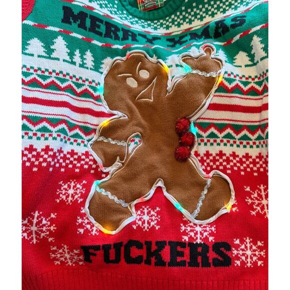 Spencer Sweater Men XXL Green Merry Xmas F*ckers Lite Up‎ Ugly Christmas Ginger - Picture 6 of 8